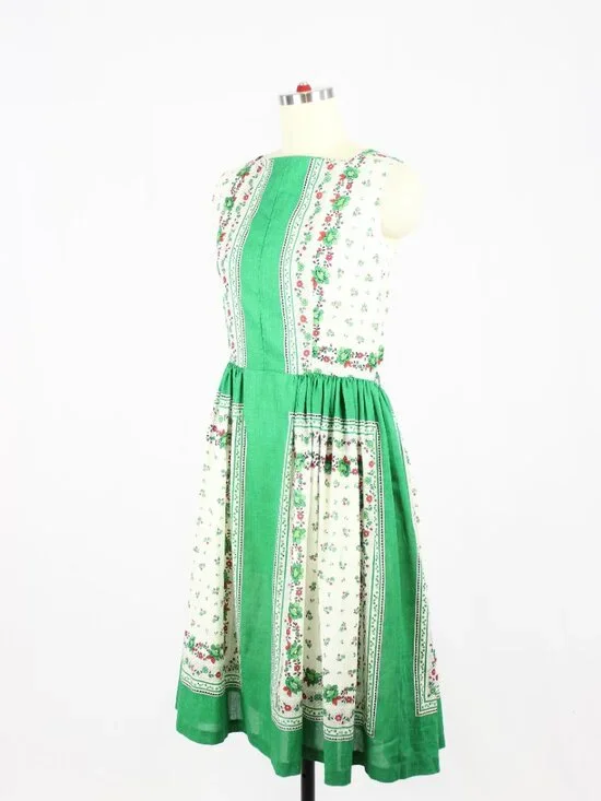 Vintage 80's JCPENNEY Green Floral Polycotton Law Fit & Flare Dress, Size 15/16 - Picture 4 of 15